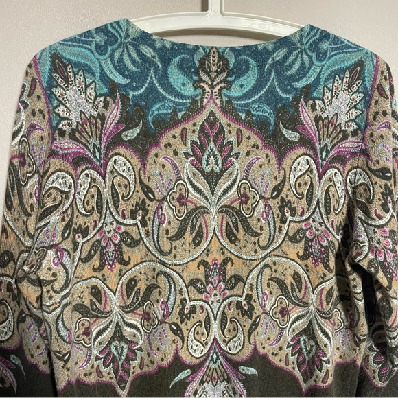 Talbots Audrey Pure Cashmere Sweater Paisley 3/4 Length Sleeves - Picture 8 of 11